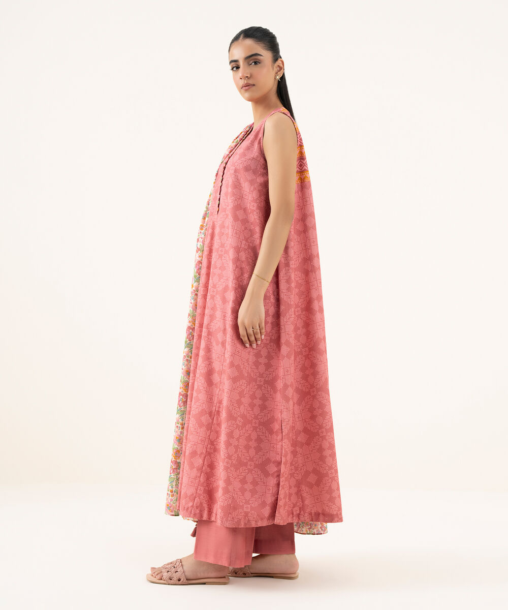 Women's Unstitched Lawn Printed Pink Three Piece Suit