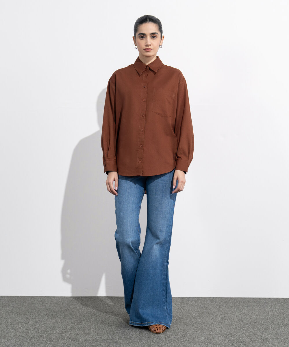 Women's Western Wear Maroon Loose-Fit Oxford Shirt