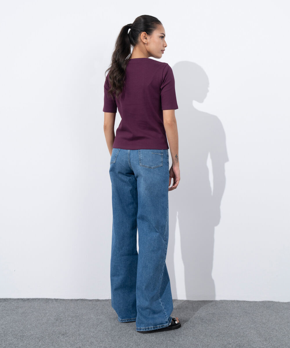 Women's Western Wear Purple Slash Neck Rib Top