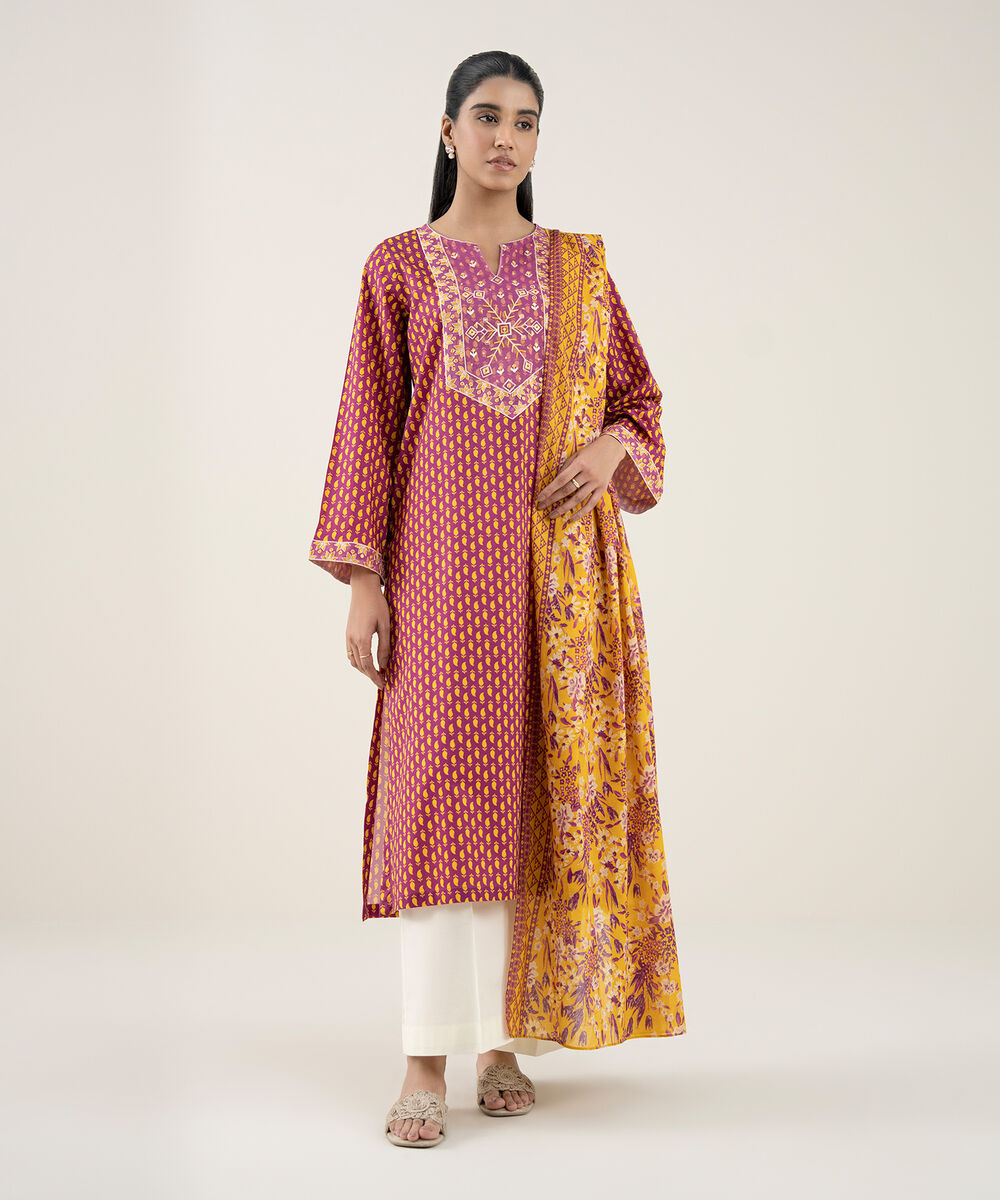 Women's RTW Lawn Pink Embroidered A-Line Shirt