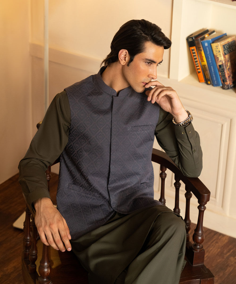 Men's Unstitched Cotton Schiffli Grey Kurta