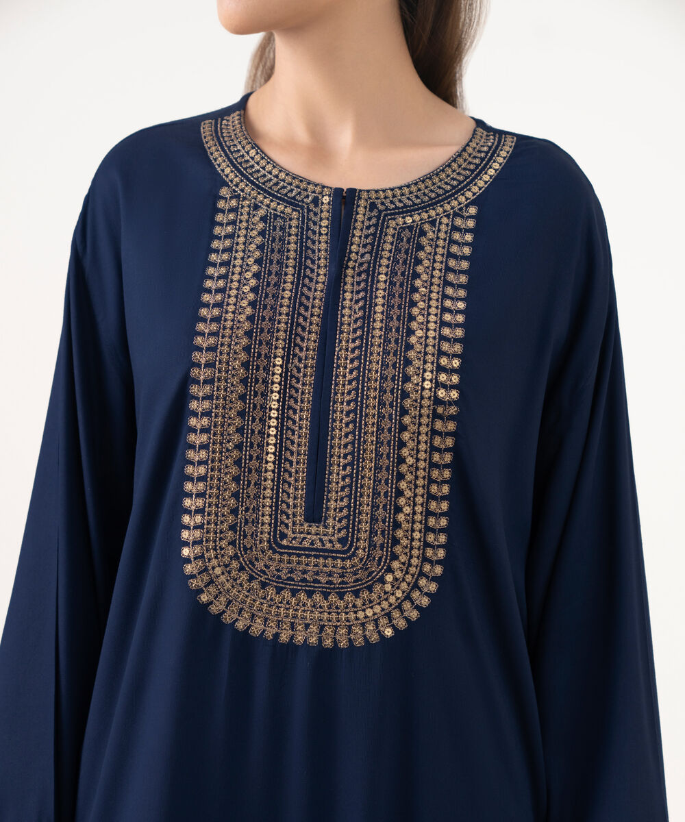 Women's RTW Bedford  Embroidered Blue A-Line Shirt